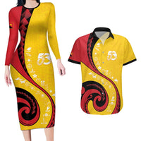 Papua New Guinea 50th Independence Anniversary Couples Matching Long Sleeve Bodycon Dress and Hawaiian Shirt Special Style Yellow Version LT05 Yellow - Polynesian Pride