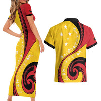 Papua New Guinea 50th Independence Anniversary Couples Matching Short Sleeve Bodycon Dress and Hawaiian Shirt Special Style Yellow Version LT05 - Polynesian Pride