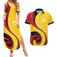 Papua New Guinea 50th Independence Anniversary Couples Matching Summer Maxi Dress and Hawaiian Shirt Special Style Yellow Version LT05 Yellow - Polynesian Pride