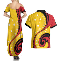 Papua New Guinea 50th Independence Anniversary Couples Matching Summer Maxi Dress and Hawaiian Shirt Special Style Yellow Version LT05 - Polynesian Pride