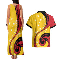 Papua New Guinea 50th Independence Anniversary Couples Matching Tank Maxi Dress and Hawaiian Shirt Special Style Yellow Version LT05 - Polynesian Pride