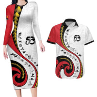 Papua New Guinea 50th Independence Anniversary Couples Matching Long Sleeve Bodycon Dress and Hawaiian Shirt Special Style White Version LT05 White - Polynesian Pride