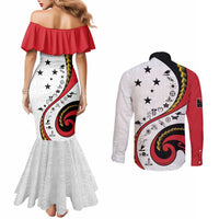 Papua New Guinea 50th Independence Anniversary Couples Matching Mermaid Dress and Long Sleeve Button Shirt Special Style White Version LT05 - Polynesian Pride