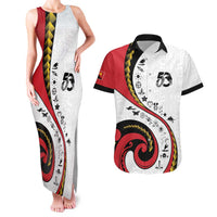 Papua New Guinea 50th Independence Anniversary Couples Matching Tank Maxi Dress and Hawaiian Shirt Special Style White Version LT05 White - Polynesian Pride