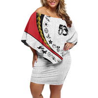 Papua New Guinea 50th Independence Anniversary Family Matching Off Shoulder Short Dress and Hawaiian Shirt Special Style White Version LT05 Mom's Dress White - Polynesian Pride