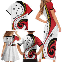 Papua New Guinea 50th Independence Anniversary Family Matching Short Sleeve Bodycon Dress and Hawaiian Shirt Special Style White Version LT05 - Polynesian Pride