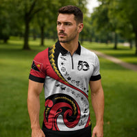 Papua New Guinea 50th Independence Anniversary Zipper Polo Shirt Special Style White Version - Polynesian Pride