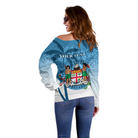Personalized Fiji Off Shoulder Sweater Coat Of Arms Tagimoucia With Fijian Tapa Pattern LT05 - Polynesian Pride