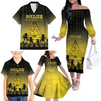 Personalised Palau Independence Day Family Matching Off The Shoulder Long Sleeve Dress and Hawaiian Shirt Palauan Tattoo Pattern LT05 - Polynesian Pride
