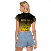 Personalised Palau Independence Day Raglan Cropped T Shirt Palauan Tattoo Pattern - Polynesian Pride