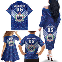 Toa Samoa Rugby Custom Family Matching Off The Shoulder Long Sleeve Dress and Hawaiian Shirt Samoan Pride With Tribal Pattern LT05 - Polynesian Pride