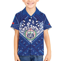 Toa Samoa Rugby Custom Family Matching Off The Shoulder Long Sleeve Dress and Hawaiian Shirt Samoan Pride With Tribal Pattern LT05 Son's Shirt Blue - Polynesian Pride