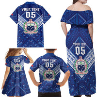 Toa Samoa Rugby Custom Family Matching Off Shoulder Maxi Dress and Hawaiian Shirt Samoan Pride With Tribal Pattern LT05 - Polynesian Pride