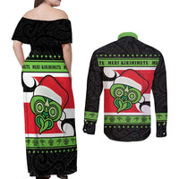 New Zealand Funny Christmas Couples Matching Off Shoulder Maxi Dress and Long Sleeve Button Shirt Maori Tiki LT05 - Polynesian Pride