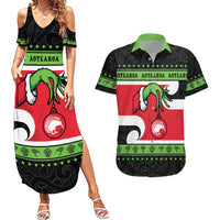 New Zealand Funny Christmas Couples Matching Summer Maxi Dress and Hawaiian Shirt Maori Tiki LT05 Black - Polynesian Pride