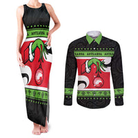 New Zealand Funny Christmas Couples Matching Tank Maxi Dress and Long Sleeve Button Shirt Maori Tiki LT05 Black - Polynesian Pride