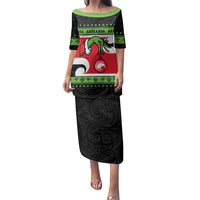 New Zealand Funny Christmas Family Matching Puletasi and Hawaiian Shirt Maori Tiki LT05 Mom's Dress Black - Polynesian Pride