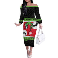 New Zealand Funny Christmas Off The Shoulder Long Sleeve Dress Maori Tiki LT05 Women Black - Polynesian Pride