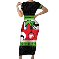 New Zealand Funny Christmas Short Sleeve Bodycon Dress Maori Tiki LT05 Long Dress Black - Polynesian Pride