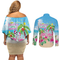 Hawaii Christmas Couples Matching Off Shoulder Short Dress and Long Sleeve Button Shirt Deck The Palms Holiday Flamingos LT05 - Polynesian Pride