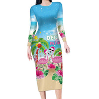 Hawaii Christmas Family Matching Long Sleeve Bodycon Dress and Hawaiian Shirt Deck The Palms Holiday Flamingos