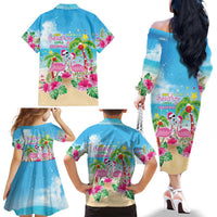 Hawaii Christmas Family Matching Off The Shoulder Long Sleeve Dress and Hawaiian Shirt Deck The Palms Holiday Flamingos LT05 - Polynesian Pride