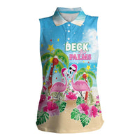 Hawaii Christmas Women Sleeveless Polo Shirt Deck The Palms Holiday Flamingos LT05 Female Blue - Polynesian Pride