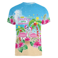 Hawaii Christmas Women V-Neck T-Shirt Deck The Palms Holiday Flamingos LT05 - Polynesian Pride