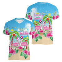 Hawaii Christmas Women V-Neck T-Shirt Deck The Palms Holiday Flamingos LT05 - Polynesian Pride
