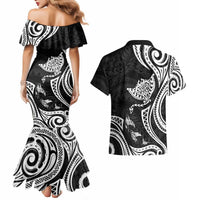 Hawaii Manta Ray Couples Matching Mermaid Dress and Hawaiian Shirt Polynesian Art Tattoo LT05 - Polynesian Pride