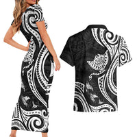 Hawaii Manta Ray Couples Matching Short Sleeve Bodycon Dress and Hawaiian Shirt Polynesian Art Tattoo LT05 - Polynesian Pride