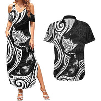 Hawaii Manta Ray Couples Matching Summer Maxi Dress and Hawaiian Shirt Polynesian Art Tattoo