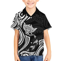 Hawaii Manta Ray Family Matching Puletasi and Hawaiian Shirt Polynesian Art Tattoo LT05 Son's Shirt Black - Polynesian Pride