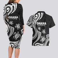 Hawaii Ohana Means Family Couples Matching Long Sleeve Bodycon Dress and Hawaiian Shirt Sea Turtle Polynesian Style LT05 - Polynesian Pride
