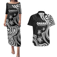 Hawaii Ohana Means Family Couples Matching Puletasi and Hawaiian Shirt Sea Turtle Polynesian Style LT05 Black - Polynesian Pride
