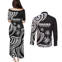 Hawaii Ohana Means Family Couples Matching Puletasi and Long Sleeve Button Shirt Sea Turtle Polynesian Style LT05 - Polynesian Pride