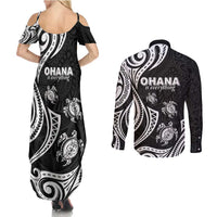 Hawaii Ohana Means Family Couples Matching Summer Maxi Dress and Long Sleeve Button Shirt Sea Turtle Polynesian Style LT05 - Polynesian Pride