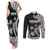 Hawaii Ohana Means Family Couples Matching Tank Maxi Dress and Long Sleeve Button Shirt Sea Turtle Polynesian Style LT05 Black - Polynesian Pride