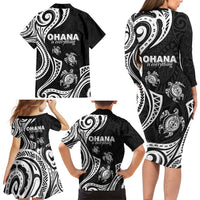 Hawaii Ohana Means Family Family Matching Long Sleeve Bodycon Dress and Hawaiian Shirt Sea Turtle Polynesian Style LT05 - Polynesian Pride