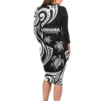 Hawaii Ohana Means Family Long Sleeve Bodycon Dress Sea Turtle Polynesian Style LT05 - Polynesian Pride