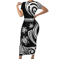 Hawaii Ohana Means Family Short Sleeve Bodycon Dress Sea Turtle Polynesian Style LT05 Long Dress Black - Polynesian Pride
