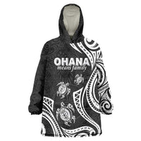 Hawaii Ohana Means Family Wearable Blanket Hoodie Sea Turtle Polynesian Style LT05 One Size Black - Polynesian Pride