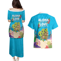 Ohana Hawaii Couples Matching Puletasi and Hawaiian Shirt Kawaii Family Turtle LT05 - Polynesian Pride