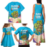 Ohana Hawaii Family Matching Tank Maxi Dress and Hawaiian Shirt Kawaii Family Turtle