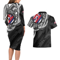 Hawaii King Flag Couples Matching Long Sleeve Bodycon Dress and Hawaiian Shirt Hawaiian Maile Lei LT05 - Polynesian Pride