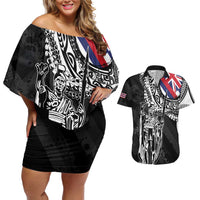 Hawaii King Flag Couples Matching Off Shoulder Short Dress and Hawaiian Shirt Hawaiian Maile Lei LT05 Black - Polynesian Pride