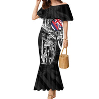 Hawaii King Flag Family Matching Mermaid Dress and Hawaiian Shirt Hawaiian Maile Lei LT05 Mom's Dress Black - Polynesian Pride