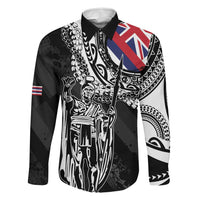 Hawaii King Flag Family Matching Summer Maxi Dress and Hawaiian Shirt Hawaiian Maile Lei LT05 Dad's Shirt - Long Sleeve Black - Polynesian Pride