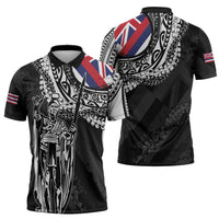 Hawaii King Flag Zipper Polo Shirt Hawaiian Maile Lei - Polynesian Pride