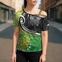 Personalised New Zealand Cook Islands Cross Shoulder Shirt Maori Tiki With Circle Stars Turtle LT05 - Polynesian Pride